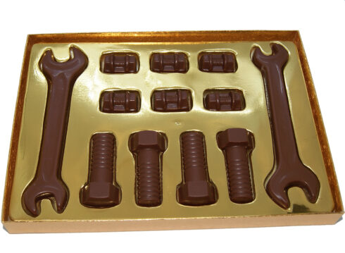 Schrauben und Schraubenschlüssel Gold Schokolade